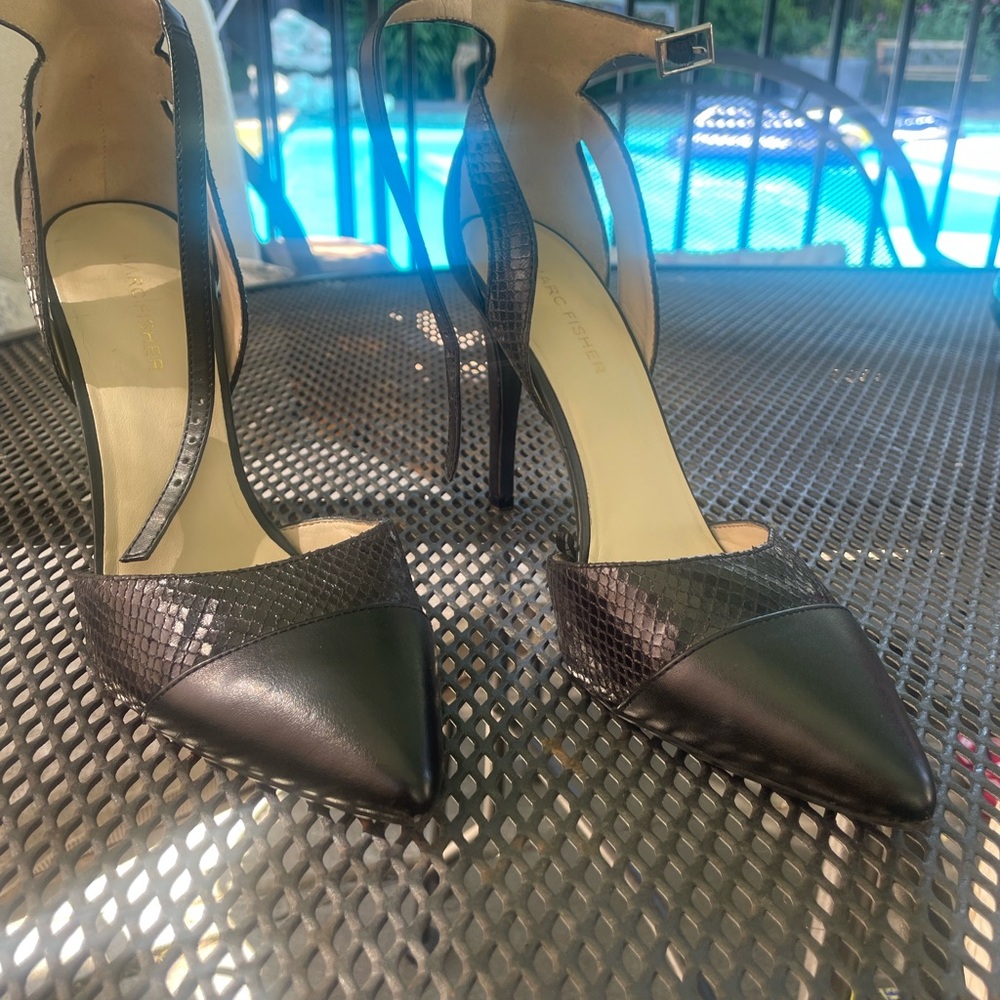 Marc Fisher Black Snakeskin Heels